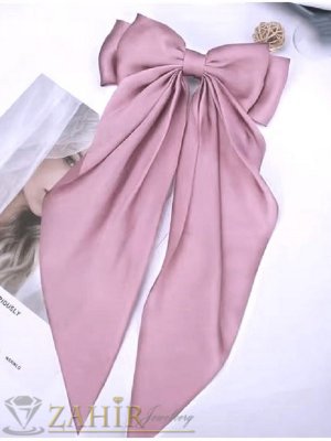 Официална  пандела в цвят пепел от рози от копринен сатен на метална шнола 7 см, размери на панделката 14 на 34 см - ST1248